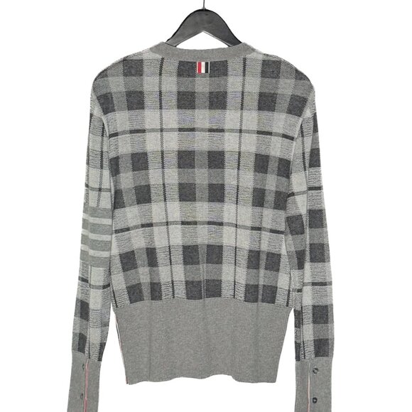 Thom Browne Grey Cashmere Tartan Check Cardigan Sweater - Picture 5 of 10